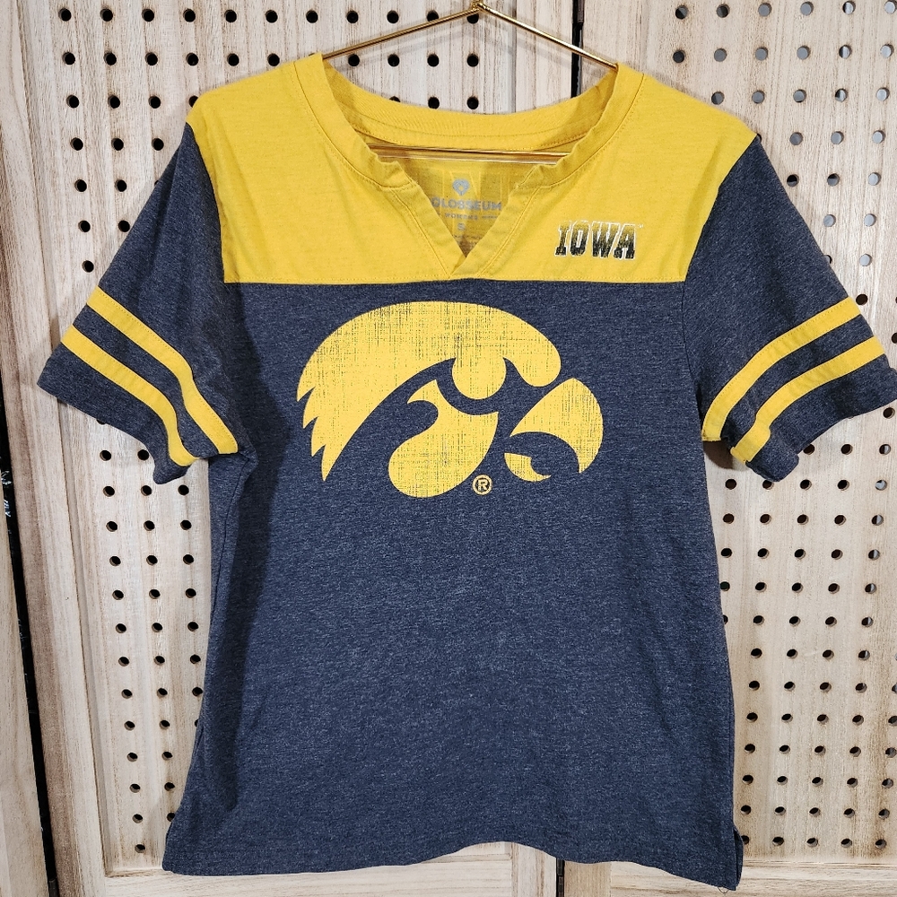 Iowa Hawkeyes T Shirt Distressed Gray Graphic Women's S Football Baseball Basket